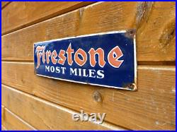 VINTAGE FIRESTONE ENAMEL SIGN. Embossed Letters. Good Condition. Nice Patina