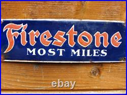 VINTAGE FIRESTONE ENAMEL SIGN. Embossed Letters. Good Condition. Nice Patina
