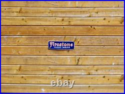 VINTAGE FIRESTONE ENAMEL SIGN. Embossed Letters. Good Condition. Nice Patina
