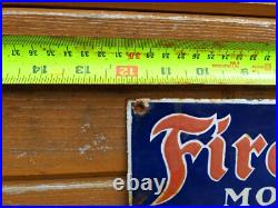 VINTAGE FIRESTONE ENAMEL SIGN. Embossed Letters. Good Condition. Nice Patina
