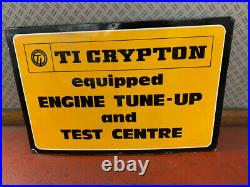 VINTAGE GARAGE ENAMEL SIGN FOR TI CRYPTON ENGINE TUNE UP & TEST CENTRE 36 x 24