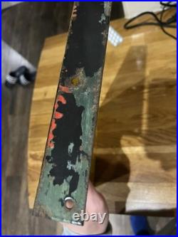 VINTAGE ORIGINAL XLNT LEATHER ENAMEL SIGN 15 x 9. DOUBLE SIDED 1933 VERY CLEAN