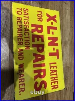VINTAGE ORIGINAL XLNT LEATHER ENAMEL SIGN 15 x 9. DOUBLE SIDED 1933 VERY CLEAN