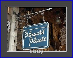 VINTAGE PLAYERS PLEASE DOUBLE-SIDED ADVERTISING STREET SIGN on IRON HANGER 1950