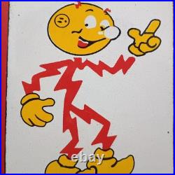 VINTAGE REDDY KILOWATT PORCELAIN ENAMEL METAL SIGN SIZE 8 x 4 VINTAGE REDDY KILOWATT PORCELAIN ENAMEL METAL SIGN SIZE 8 x 4