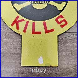 VINTAGE SPEED KILLS ROAD TRAFFIC SAFETY PORCELAIN ENAMEL SIGN 9 x 7 INCH
