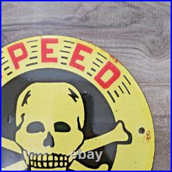 VINTAGE SPEED KILLS ROAD TRAFFIC SAFETY PORCELAIN ENAMEL SIGN 9 x 7 INCH