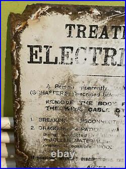 VINTAGE TREATMENT OF ELECTRIC SHOCK ENAMEL SIGN 1900's 10×15 RARE