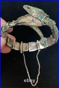 VTG Signed Margot De Taxco Sterling Silver Enamel Snake Bracelet For Repair