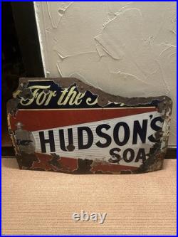 Very Early Hudsons Soap For The People Original Enamel Advertising Sign Vintage