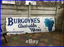 Very Large Vintage Antique Hand painted enamel Burgoynes Australian wines sign