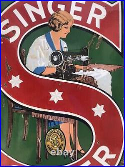 Very Rare Vintage Old Original 1920s Singer Sewing Machine Enamel Sign