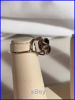 Vintage 14k Yellow Gold Green & Blue Enamel Fly Ring Signed MARTINE