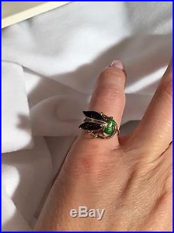 Vintage 14k Yellow Gold Green & Blue Enamel Fly Ring Signed MARTINE