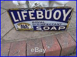 Vintage 1910 Lifebuoy soap Enamel metal Sign clean condition 1ft 3x 7