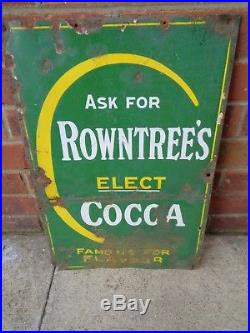 Vintage 1912 Rowntree's Elect Cocoa Enamel metal Sign Aged condition 1ft x 9