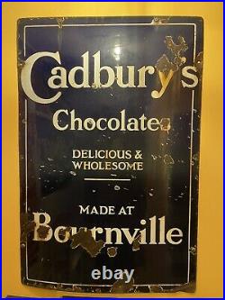 Vintage 1920s/30s Cadburys Chocolates Enamel Tin Dark Blue Advertising Sign