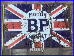 Vintage 1920s Enamel BP Motor Spirit Advertising Sign. 46 X 3