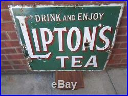 Vintage 1920s Liptons Tea Enamel metal Sign clean condition 2ft 3 x 1ft 10
