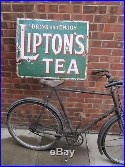 Vintage 1920s Liptons Tea Enamel metal Sign clean condition 2ft 3 x 1ft 10