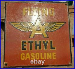 Vintage 1930's Old Very Rare Flying A Oil Gasoline Porcelain Enamel Sign Board