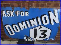 Vintage 1930s Ask For Dominion Petrol Garage forecourt Enamel metal Sign 4ft