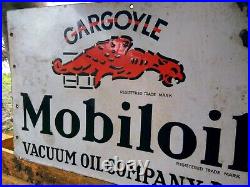 Vintage 1930s Mobiloil Gargoyle 2 Sided Porcelain Enamel Sign