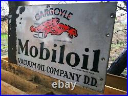 Vintage 1930s Mobiloil Gargoyle 2 Sided Porcelain Enamel Sign