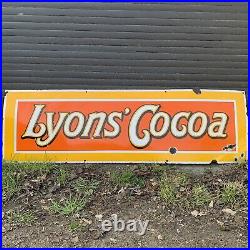 Vintage 1930s Retro Original Lyons Cocoa Enamel Advertising Sign, 150 x 45cm