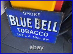 Vintage 1940s Original Blue Bell Tobacco Double Sided Metal Enamel Sign