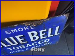 Vintage 1940s Original Blue Bell Tobacco Double Sided Metal Enamel Sign