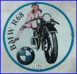 Vintage 1950s BMW R68 Motorcycle Porcelain enamel sign 12'