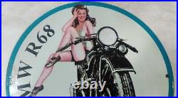 Vintage 1950s BMW R68 Motorcycle Porcelain enamel sign 12'