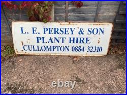 Vintage 1960's Enamel Sign L E Persey & Son Plant Hire CULLOMPTON 57 x 21