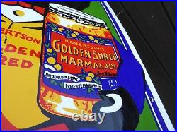 Vintage 1970s Garnier / Dodo Enamel Sign Golden Shred Marmalade. 29.8cm x 63.6