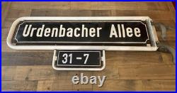 Vintage 1974 German Enamel Street Sign Urdenbacher Allee with Frame Vintage 1974 German Enamel Street Sign Urdenbacher Allee with Frame
