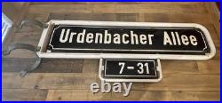 Vintage 1974 German Enamel Street Sign Urdenbacher Allee with Frame Vintage 1974 German Enamel Street Sign Urdenbacher Allee with Frame