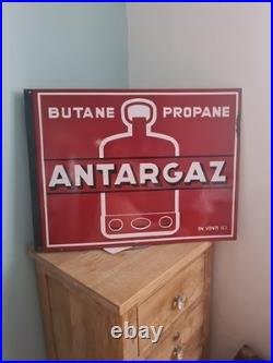 Vintage 50s French Double Sided Antargaz Enamel Sign Exellent Display Addition