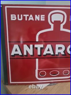 Vintage 50s French Double Sided Antargaz Enamel Sign Exellent Display Addition