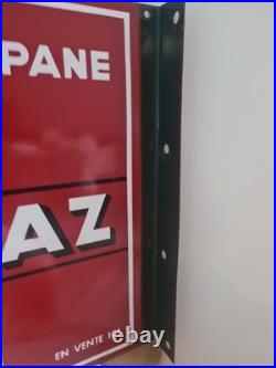 Vintage 50s French Double Sided Antargaz Enamel Sign Exellent Display Addition