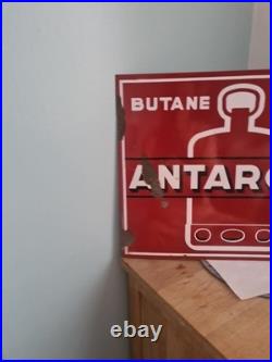 Vintage 50s French Double Sided Antargaz Enamel Sign Exellent Display Addition