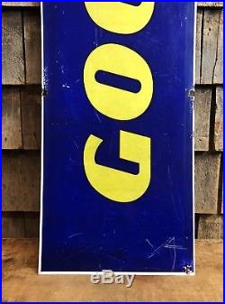 Vintage 60s GOODYEAR Tires Service Station Dealer 2 Sided Enamel Metal Sign