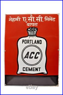 Vintage ACC Portland Cement Porcelain Enamel Sign 18x24 Indian Advertising Board