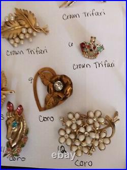 Vintage ALL Signed Brooch Jewelry LOT Trifari Coro Brooks Gold Filled Sterling