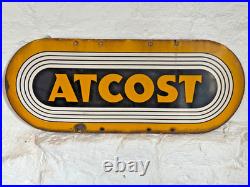 Vintage ATCOST Enamel Sign Original Farm Advertising, 76cm Vintage ATCOST Enamel Sign Original Farm Advertising, 76cm