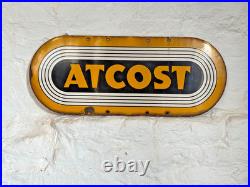 Vintage ATCOST Enamel Sign Original Farm Advertising, 76cm Vintage ATCOST Enamel Sign Original Farm Advertising, 76cm