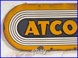 Vintage ATCOST Enamel Sign Original Farm Advertising, 76cm Vintage ATCOST Enamel Sign Original Farm Advertising, 76cm