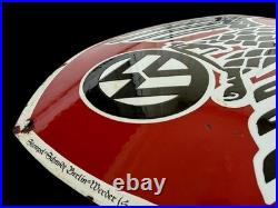 Vintage Alt VOLKSWAGEN ADLER Enamel Advertising Sign Email Plaque