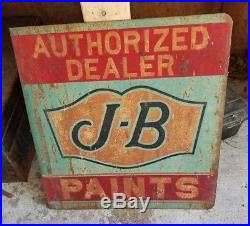 Vintage Antique Enamel Advertising Sign Double Sided J-B PAINTS Rusty