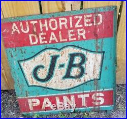 Vintage Antique Enamel Advertising Sign Double Sided J-B PAINTS Rusty